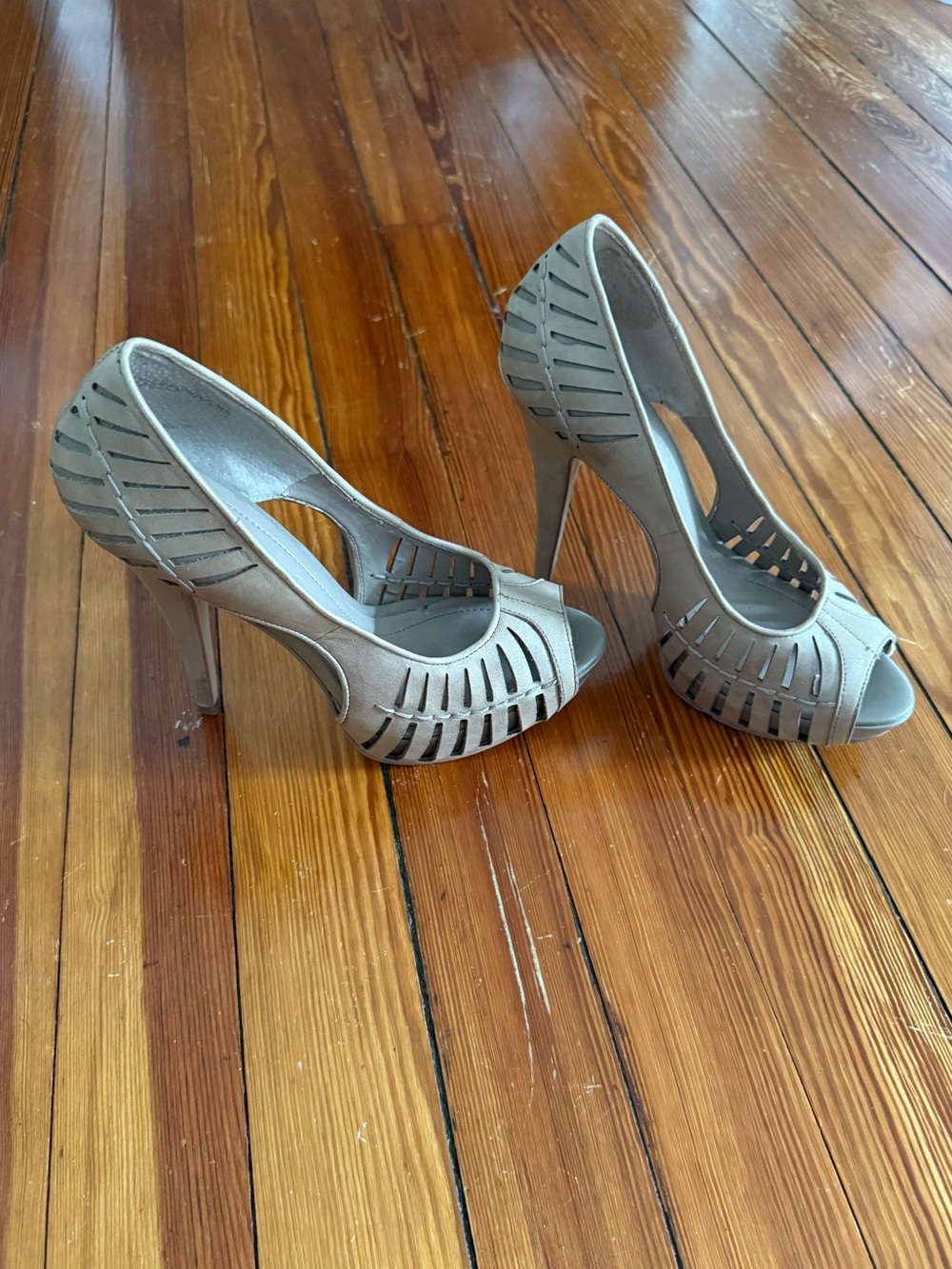 BCBGeneration Nude Cutout Peep-Toe High Heels